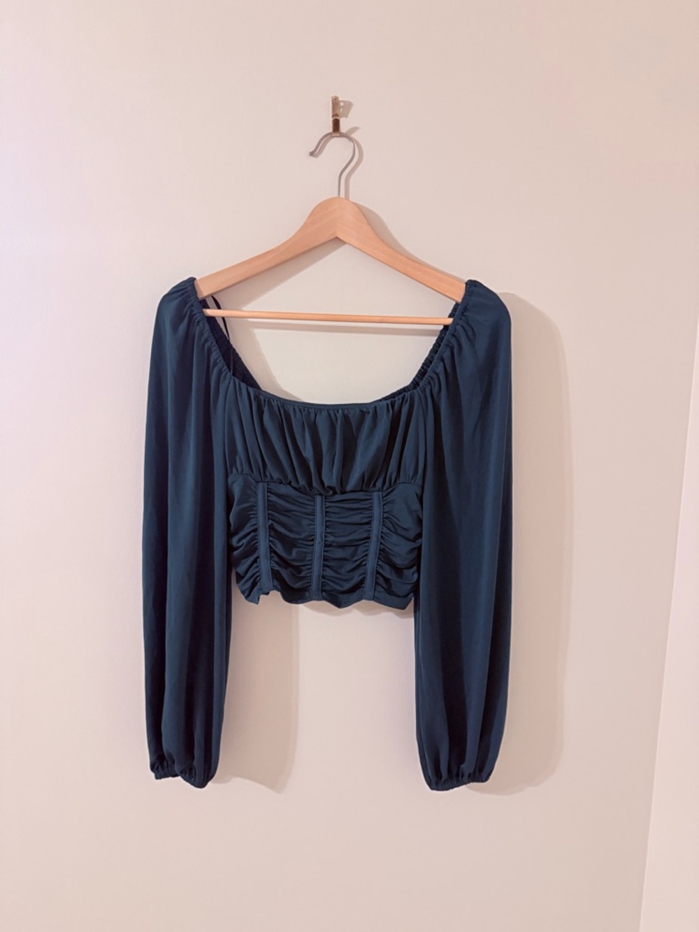 FOREVER21 • Ruched Long-Sleeve Crop Top in Deep Teal